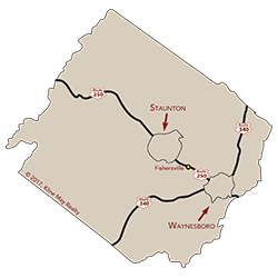 Staunton, Waynesboro, and Augusta County map